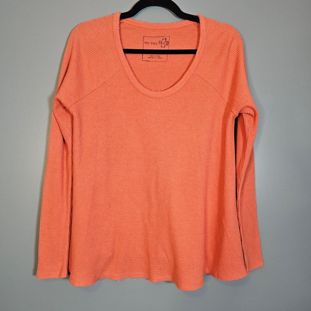 Free People Coral Thermal Knit Waffle Long Sleeve Top Women's Size M